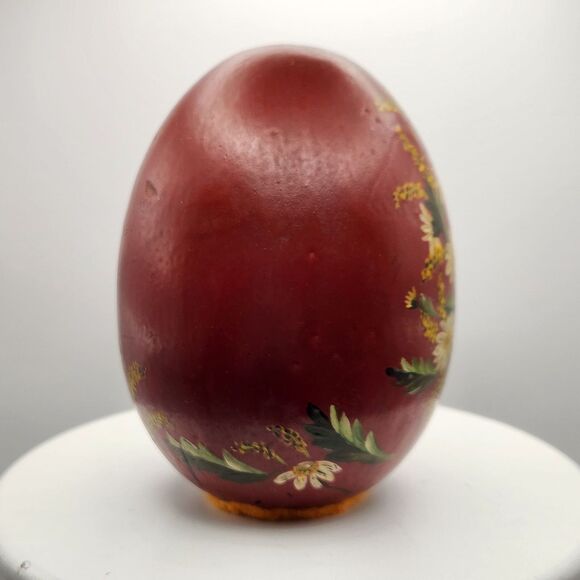 1995 Vintage Artistisan Signed Chalkware Egg Large Handpainted Red Yellow Floral - Picture 2 of 9